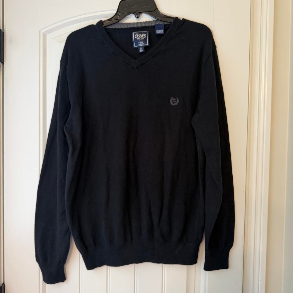 Chaps Cotton Cashmere V-Neck Sweater Black Men's Size Medium